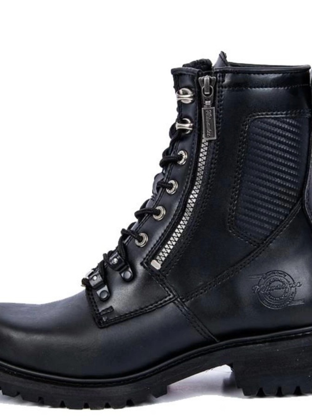 Milwaukee Women’s Black Leather Motorcycle Trooper Double zipper Boots size 9